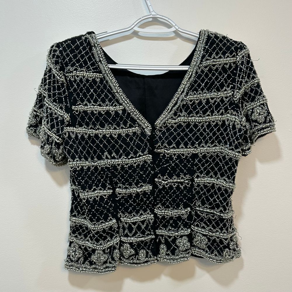 Stenay Womens Beaded Top Small Silk Black Sequin Flapper Party‎ New Years